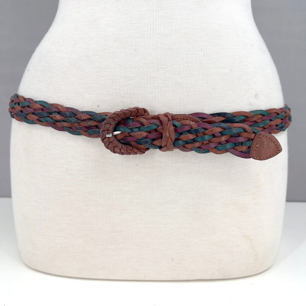 Women 1X Belt Multi-Color Braided Woven Leather Made in Argentina Boho Cowgirl